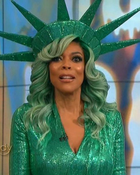wendy williams green dress addresses 'scary' fall on national TV wendy williams statue of liberty