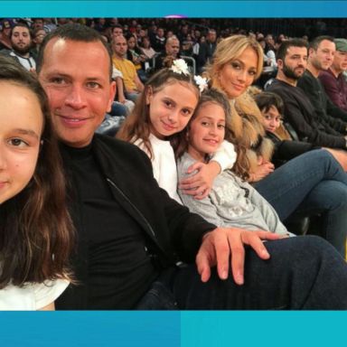 VIDEO: Jennifer Lopez and Alex Rodriguez have family night at Lakers' game