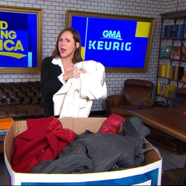 VIDEO: Molly Shannon donates a coat to the Burlington coat drive 