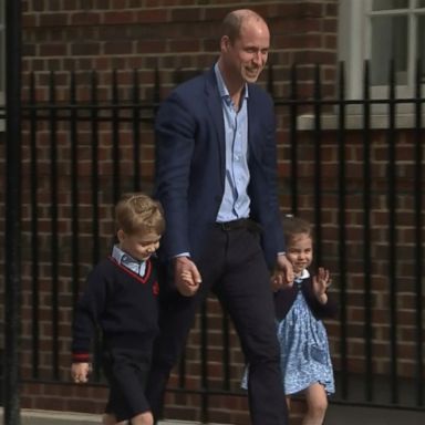 VIDEO: George, who turns 5 in July, and Charlotte, who turns 3 next week, were brought to St. Mary's Hospital in London by their father, Prince William.