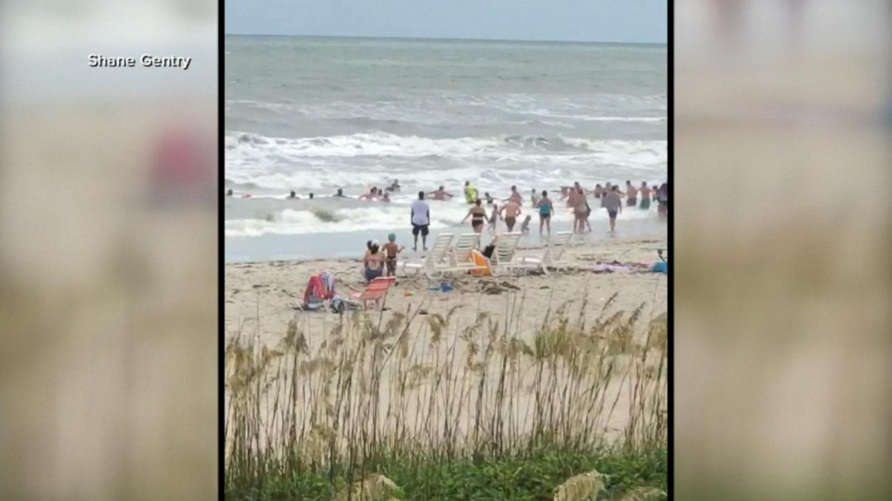 Beachgoers Form Human Chain To Rescue Swimmers Video Abc News
