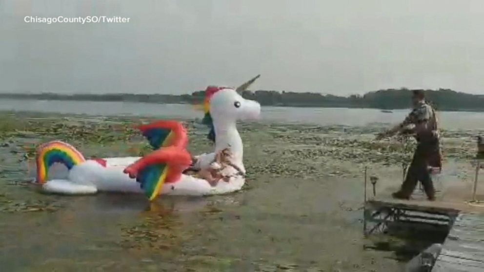 VIDEO: Women rescued after being stranded on a unicorn float