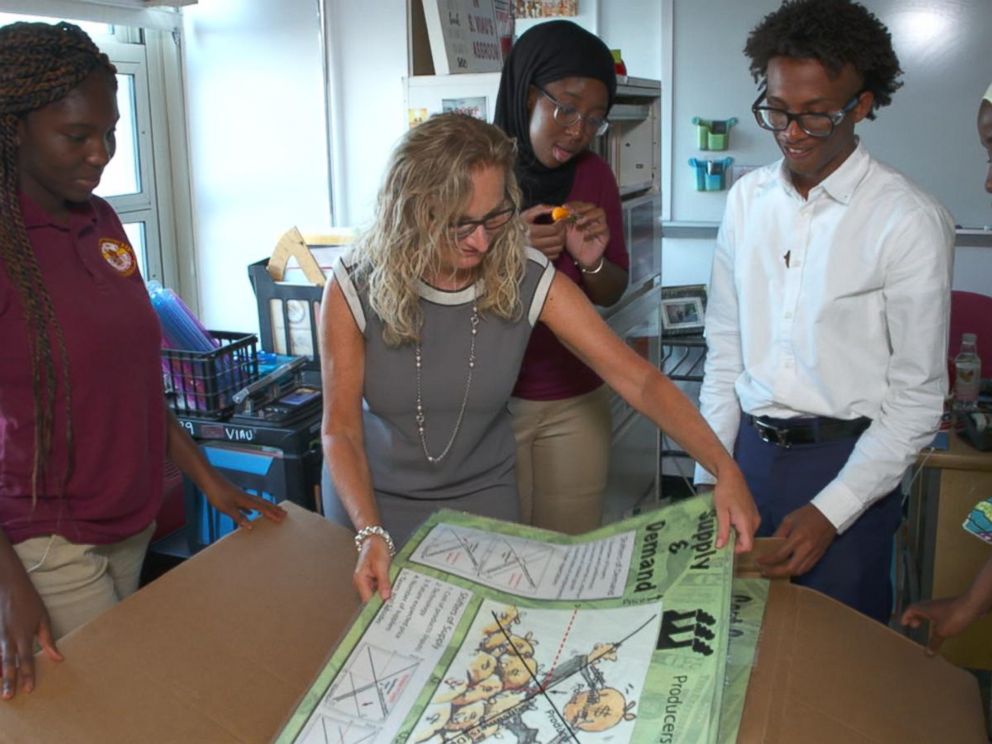Jane Viau teaches students at the Frederick Douglass Academy in the Harlem neighborhood of New York City.