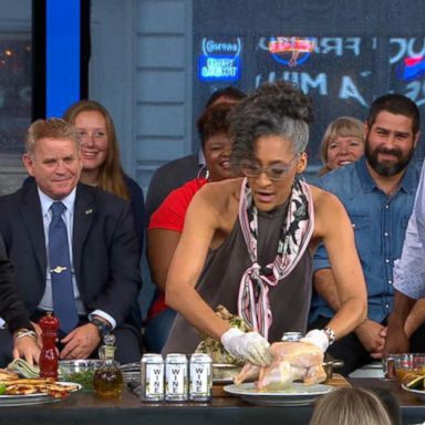 VIDEO: Carla Hall's cooking 'wine-can chicken'!