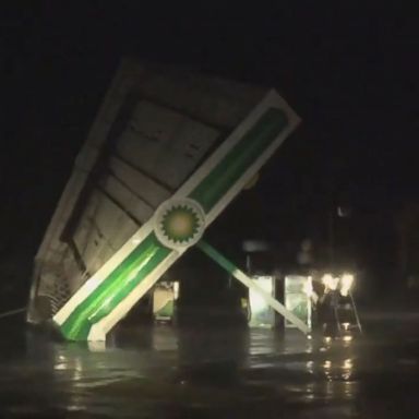 VIDEO: The canopies of gas stations in North Carolina toppled because of Hurricane Florence.