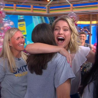 VIDEO: 'GMA Day' birthday surprise! Sara's college volleyball coach stops by with some special guests 