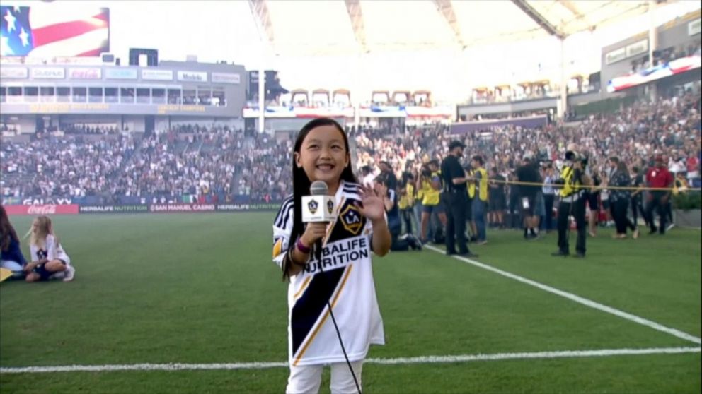 7-year-old slays national anthem at MLS match Video - ABC News