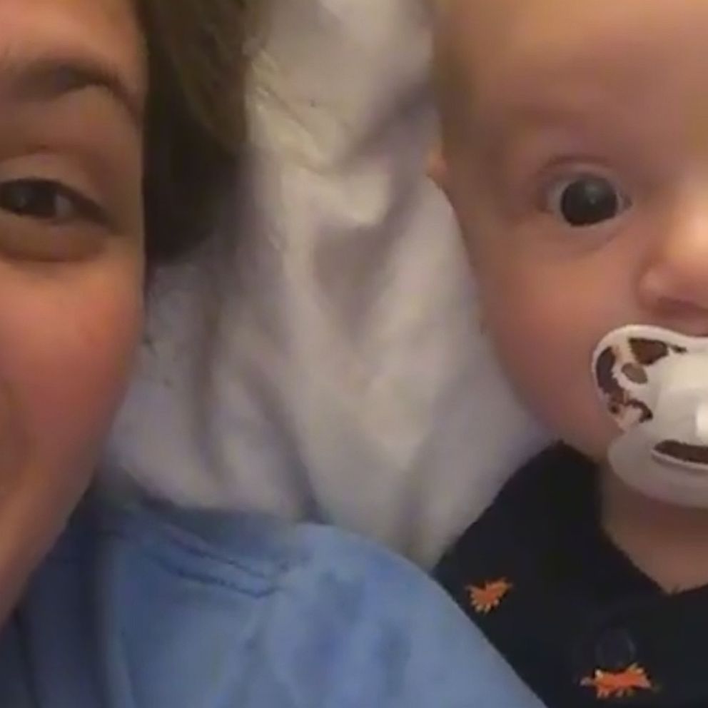 VIDEO: Baby is excited to see his mom in 2 places at once