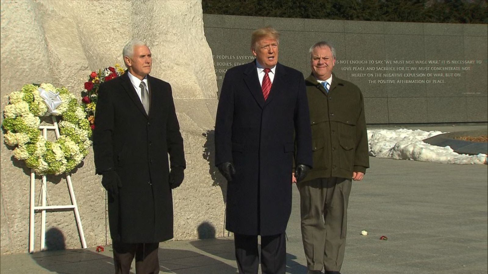 VIDEO: The visit lasted a little more than 90 seconds and President Trump briefly spoke to reporters who had gathered with them in 18-degree weather.