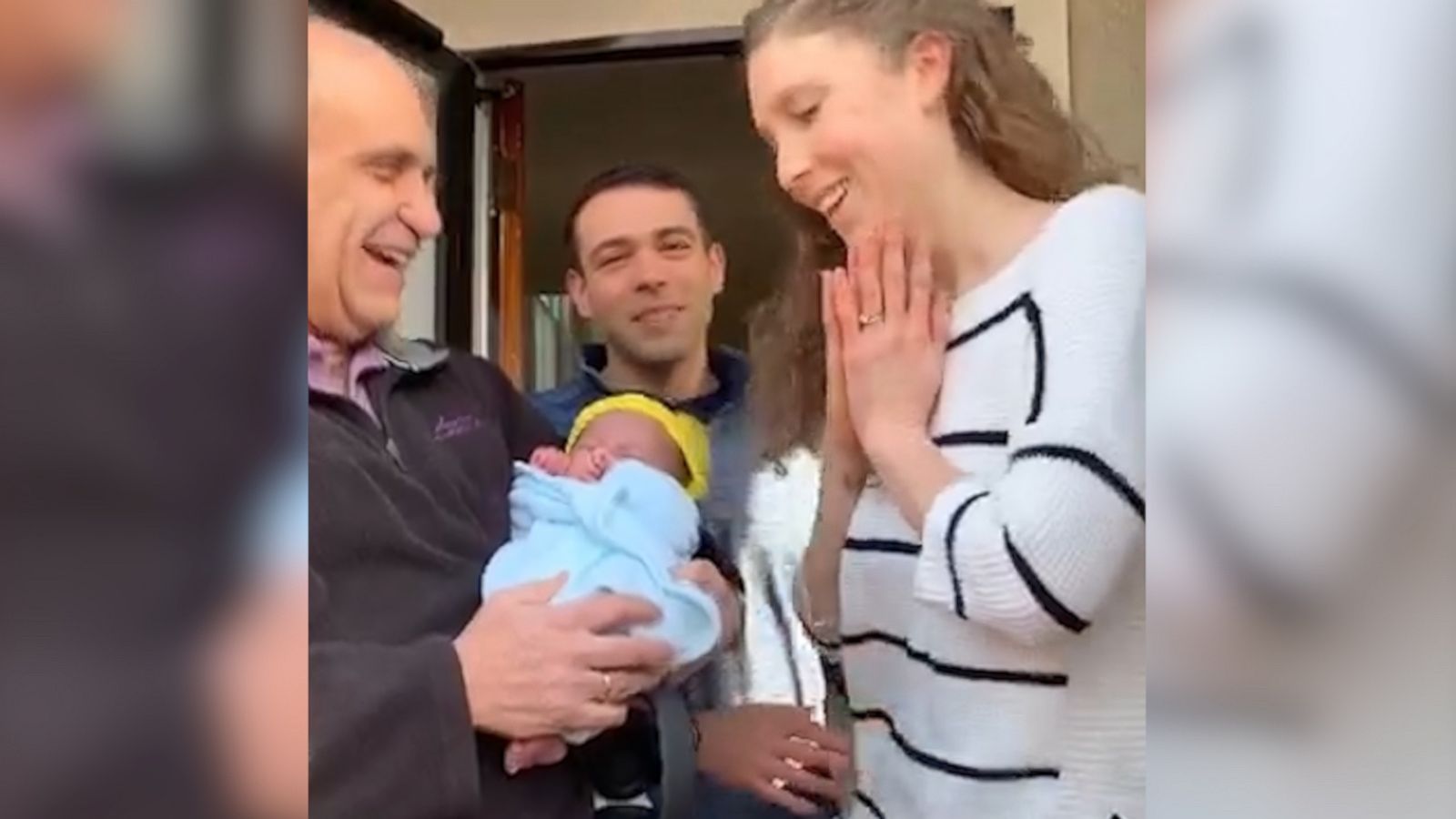 VIDEO: Fellow firefighters play stork to deliver adopted baby