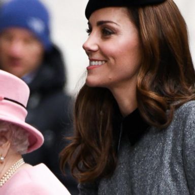 VIDEO: The Queen and Duchess Kate step out at King's College