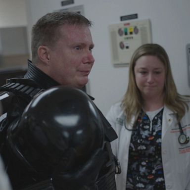 Andrew McClary visited Joe DiMaggio Children's Hospital in a Star Wars costume to bring joy to patients and raise awareness about joining the bone marrow registry.