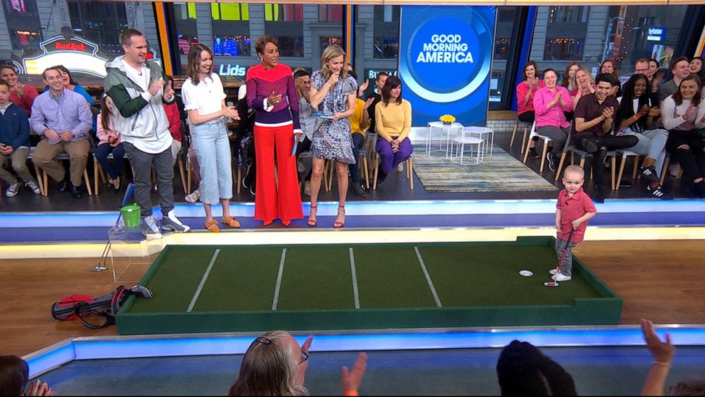 PHOTO: Dax Whittaker appears on "Good Morning America" to show off his golf skills.