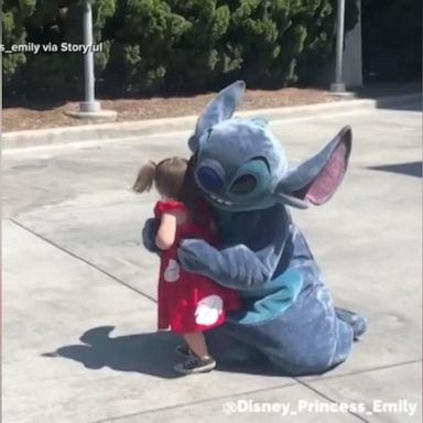 VIDEO: Disney's Stitch 'falls' in solidarity with little girl running to meet him