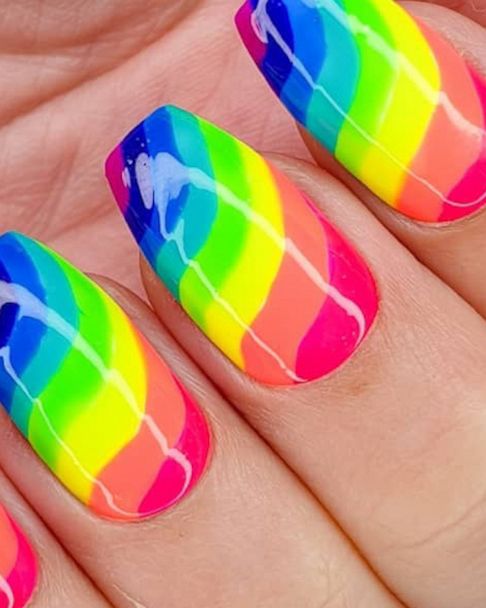 Rainbow Design On Long Oval Nails Stock Photo 1325748074 | Shutterstock