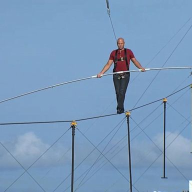 VIDEO: Nik Wallenda appears live on 'GMA' from 50 feet in the air 