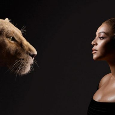 "Lion King" stars including Beyonce Knowles-Carter and Donald Glover, appear beside their characters.