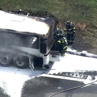 VIDEO: Bus carrying students catches fire on highway