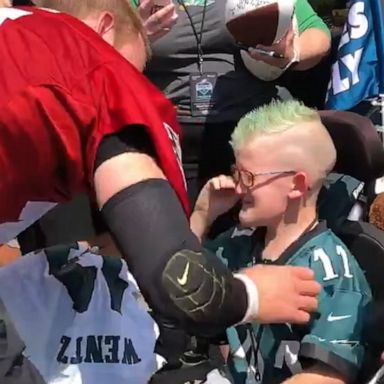 VIDEO: Philadelphia Eagles quarterback Carson Wentz brings young fan in wheelchair to tears 