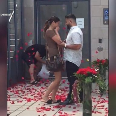 VIDEO: Friend throws rose petals as couple gets engaged