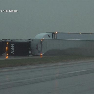 VIDEO: High winds overturn 20 semi-trucks in Kansas 