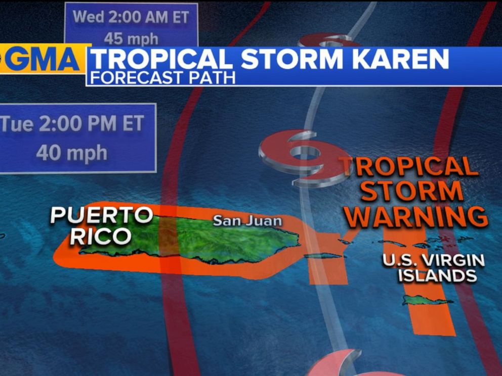 Tropical storms Karen and Jerry approaching Puerto Rico, Bermuda