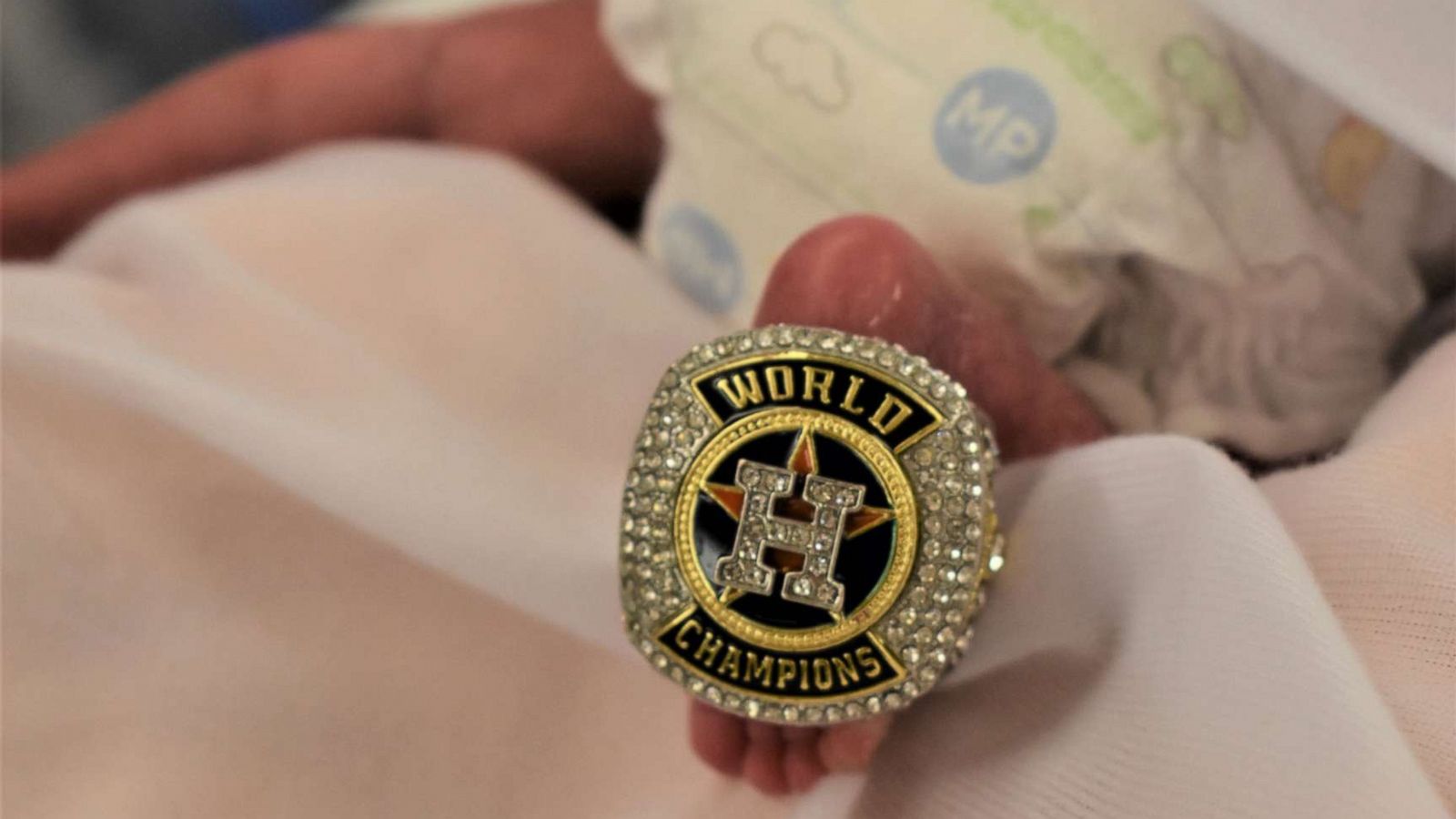 PHOTO: A baby born at 22 weeks wears a Houston Astros championship ring on her foot.