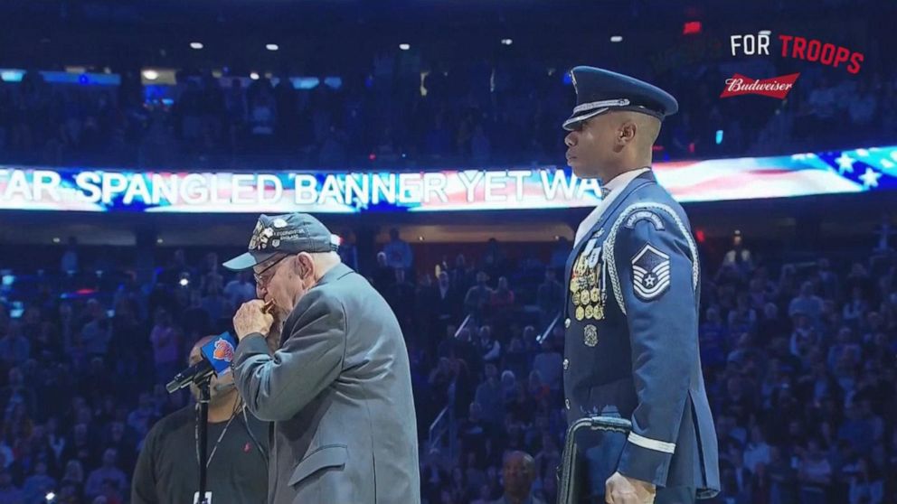 Veteran steals the show with national anthem performance