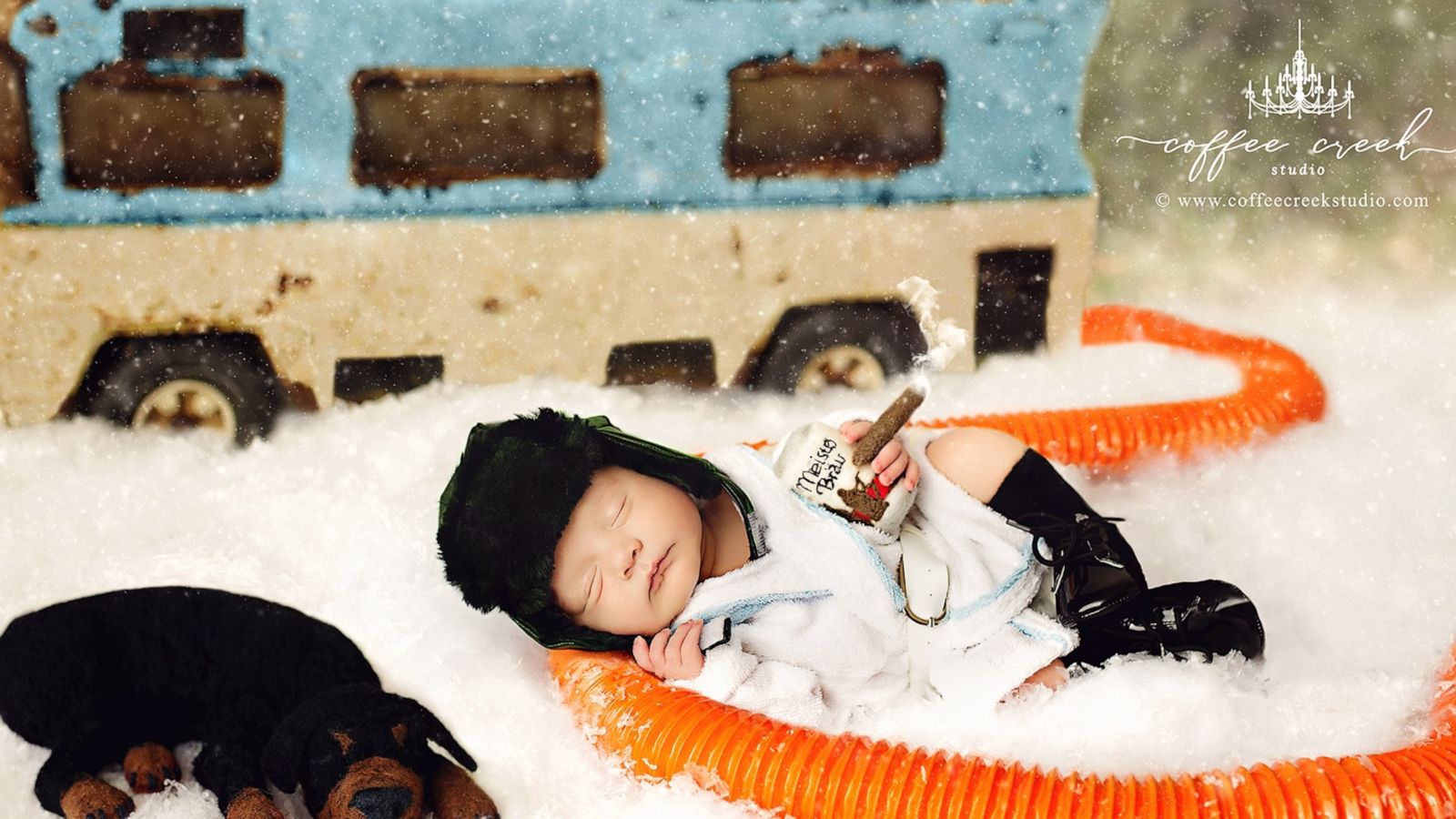 PHOTO: A photographer posed newborns in scenes from the movie "Christmas Vacation."