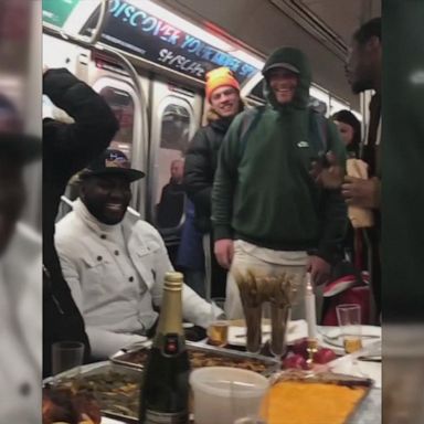 VIDEO: Passengers hold Thanksgiving feast on subway