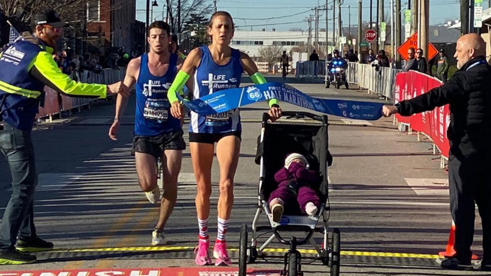 VIDEO: Mom sets likely world record for half marathon while pushing a stroller