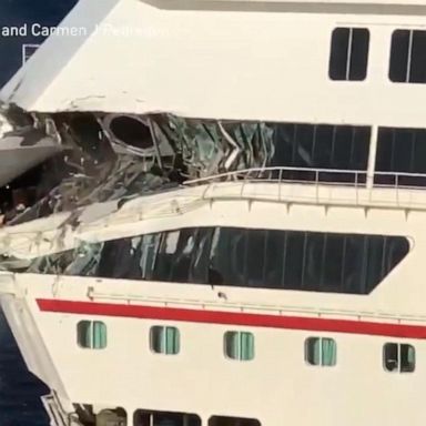 VIDEO: Frightening moments as 2 mammoth cruise ships collide at popular vacation destination