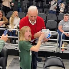 Stephen Curry Does Special Handshake with Daughter Riley, 10, at Game