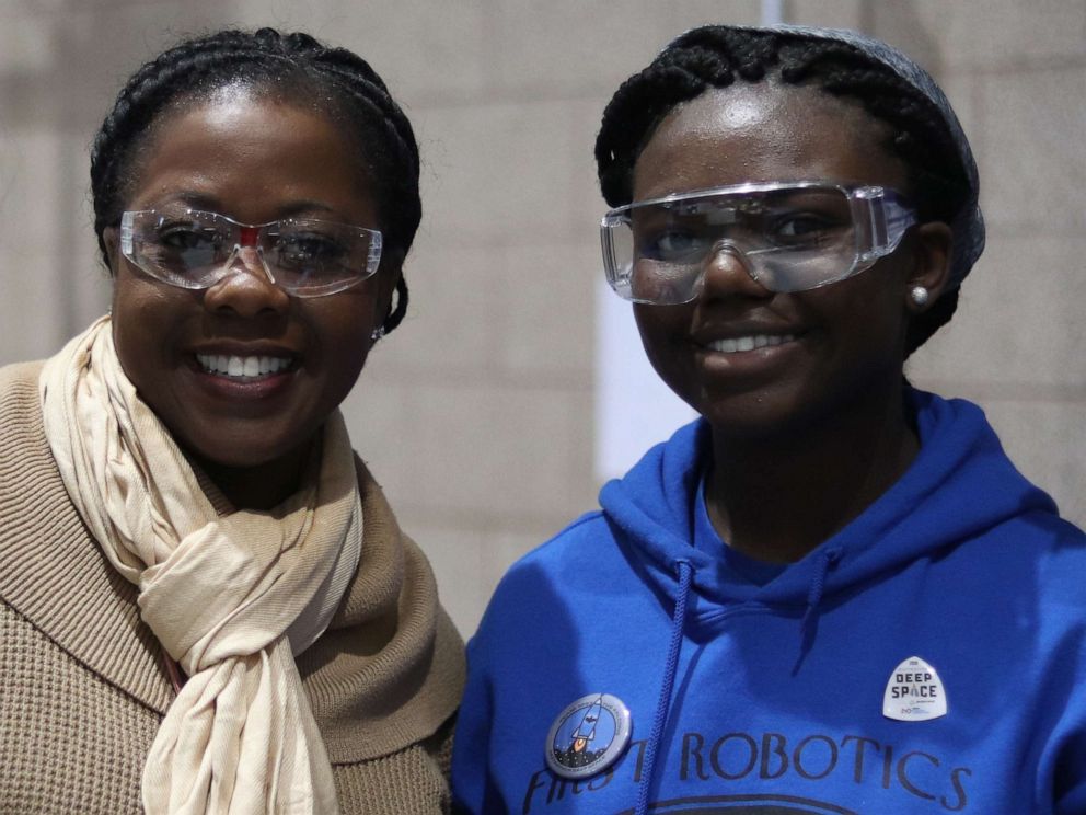 PHOTO: Onovu Otitigbe-Dangerfield, 17, and City School District of Albany Superintendent Kaweeda G. Adams at the FIRST Robotics New York Tech Valley Regional competition at Rensselaer Polytechnic Institute in Troy, New York, on March 8, 2019.