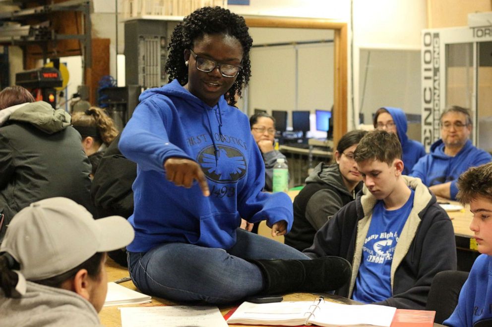 PHOTO: Onovu Otitigbe-Dangerfield, 17, works with fellow robotics team members at Albany High School in New York, on Jan. 4, 2020.