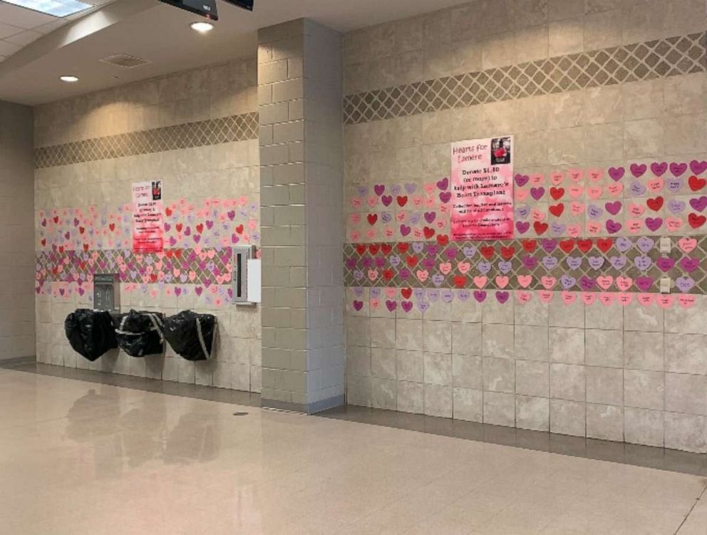 PHOTO: Lamere Johnson is a first grade student at Johnston Elementary School in Johnston, South Carolina. His fellow students are rallying around him selling paper hearts as he awaits a heart transplant. 