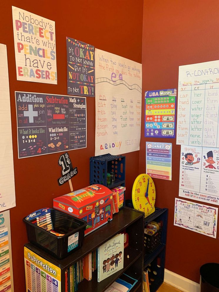 PHOTO: With help from mom and dad, Bryce Latimer built a space that resembles an elementary school classroom. The 6-year-old started the setup after opting for virtual learning during the pandemic.
