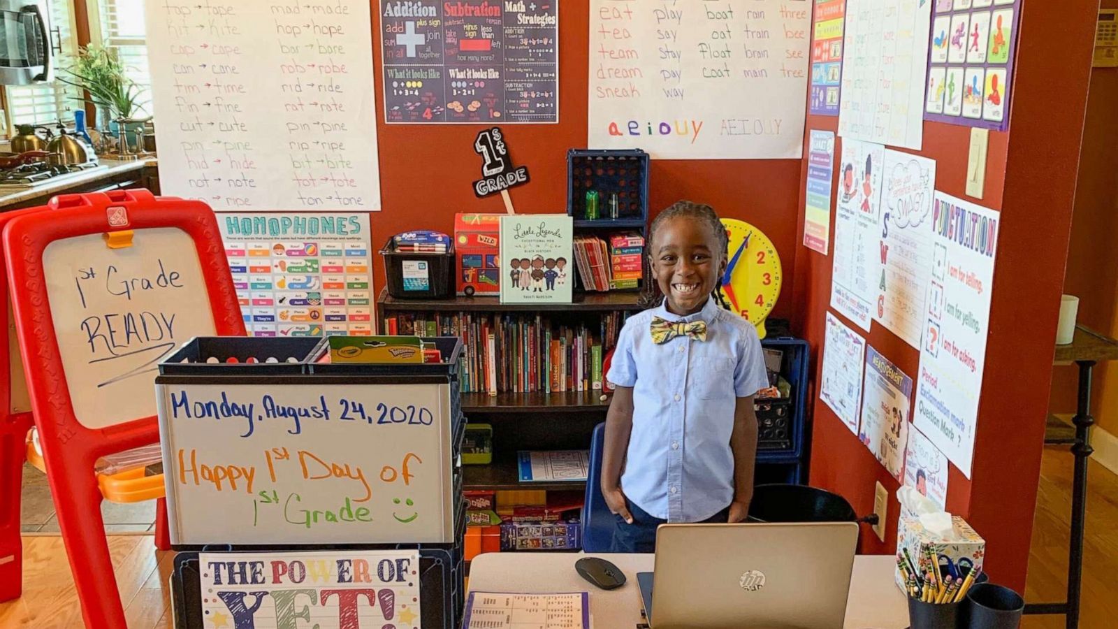 PHOTO: With help from mom and dad, Bryce Latimer built a space that resembles an elementary school classroom. The 6-year-old started the setup after opting for virtual learning during the pandemic.