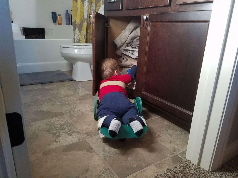 PHOTO: Brody Moreland, 2, is cruising around the house, playing with his tractor toys and chasing the family cat thanks to his father's invention, "the Frog."