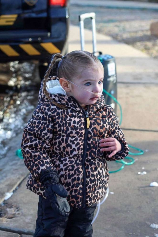 PHOTO: Quinn Walker was born in 2007 missing the left side of her heart. She's had two open heart surgeries and one more procedure coming in April 2020. The 2-year-old recently got a surprise snow day from her neighborhood first responders.