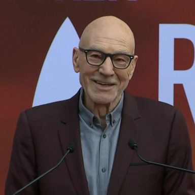 "Star Trek: Picard" star Sir Patrick Stewart played up to the fans during the hand and footprint ceremony at TCL Chinese Theatre IMAX in Hollywood.