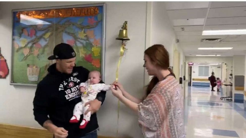 Mom helps baby ring bell after beating brain cancer in emotional video ...