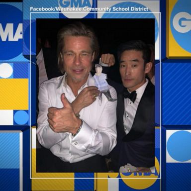 VIDEO: Brad Pitt takes picture with co-star's son's self-portrait