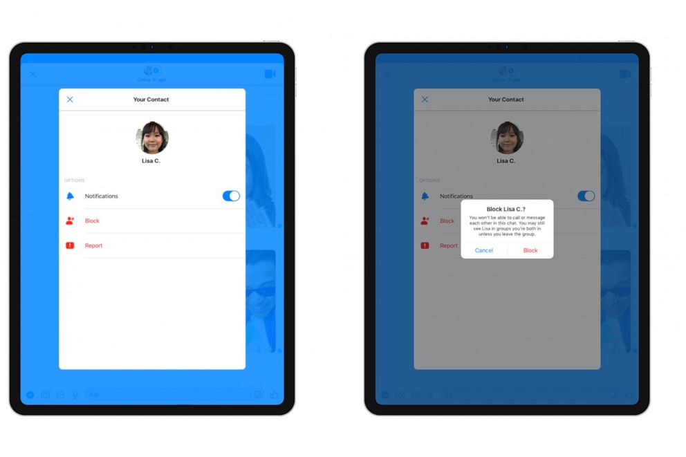 PHOTO: An example of blocking in Facebook's Messenger Kids. 