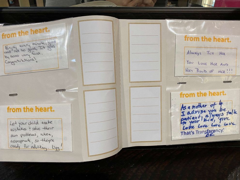 PHOTO: These notes were among the ones Dustin and Caren Moore received on their flight home with their newly-adopted daughter. 