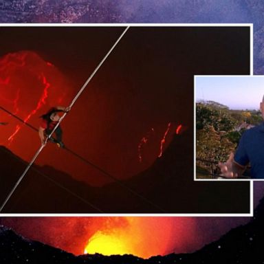 VIDEO: Acrobat details historic volcano high-wire walk 