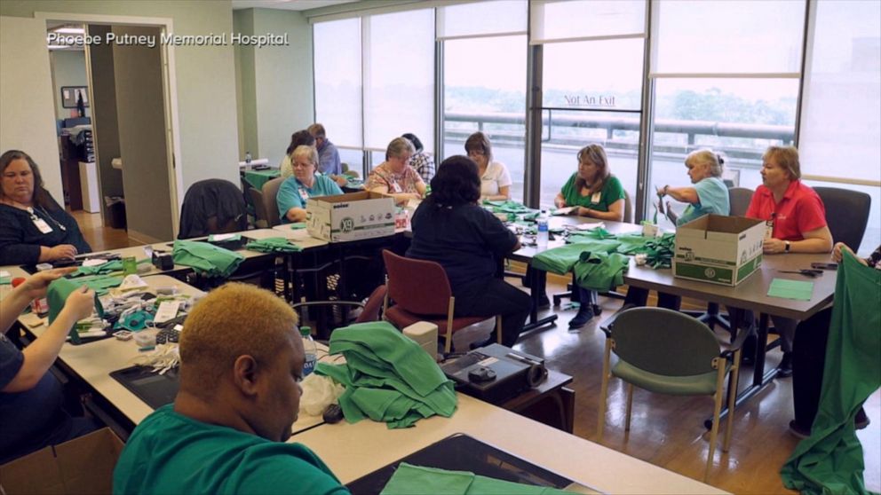 VIDEO: Volunteers stitch masks together for health care workers