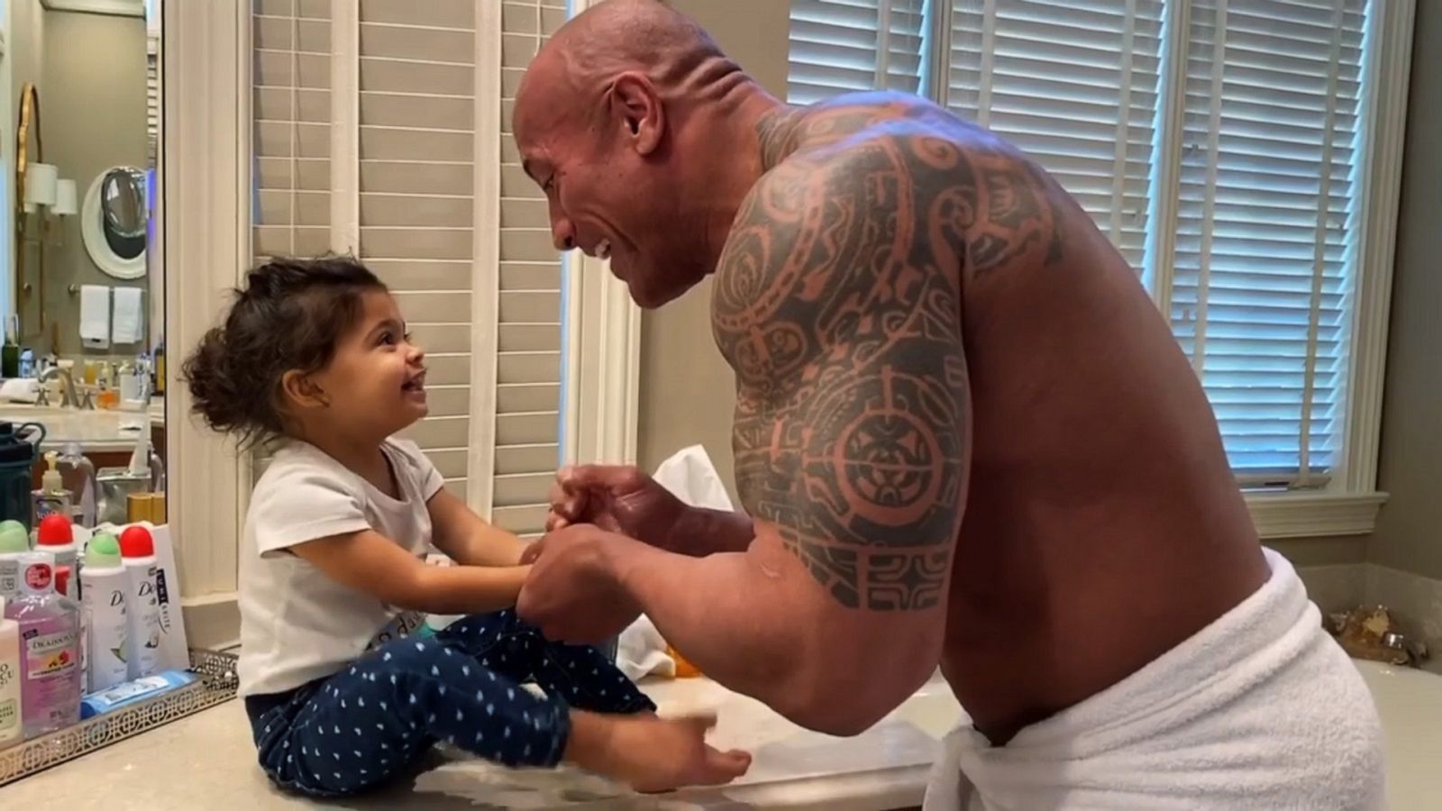 VIDEO: Dwayne Johnson sings 'You’re Welcome' while washing hands with daughter