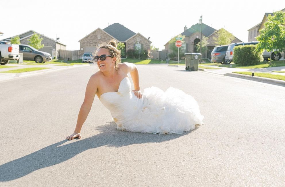 PHOTO: These six neighbors were took part in “wedding dress Wednesday” to pass the time amid the coronavirus outbreak.