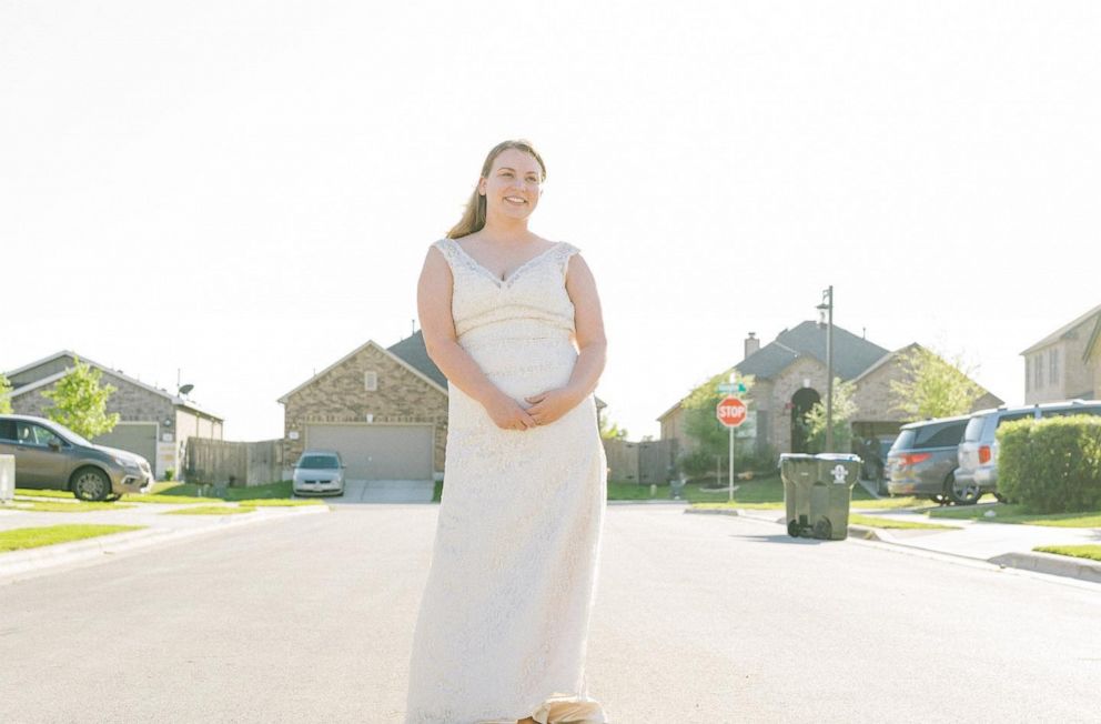 PHOTO: These six neighbors were took part in “wedding dress Wednesday” to pass the time amid the coronavirus outbreak.